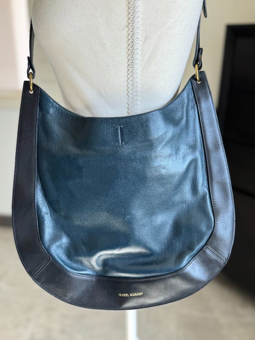 Isabel Marant Moskan Leather Shoulder Bag (Blue)